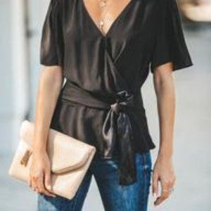 Leading Lady Peplum Tie Blouse
